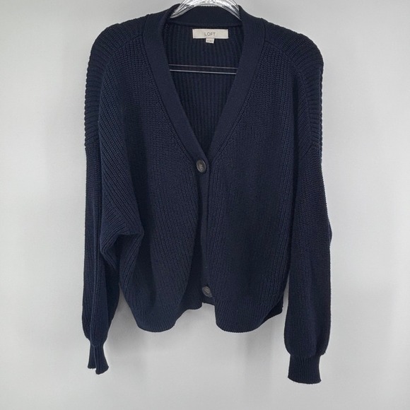 LOFT Womens Cardigan Sweater Button Front Ribbed Knit Navy Blue Extra Large XL - Picture 1 of 5